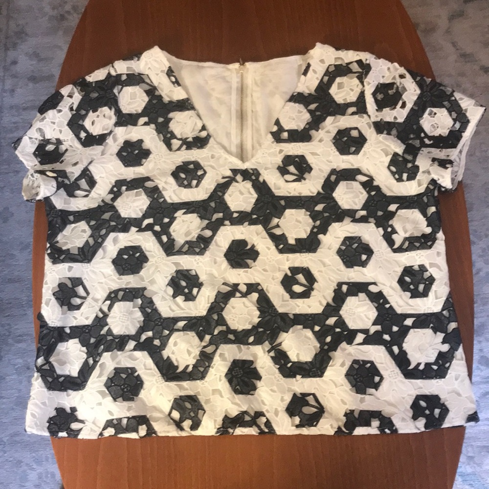 Anne Fontaine navy/white lace top size 44 14 XL